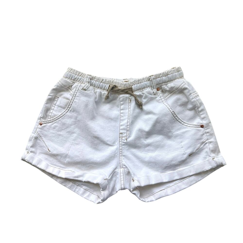 Dricoper Active White Denim Shorts Elastic Waist Drawstring Casual Summer